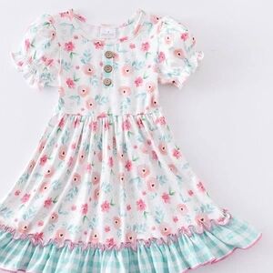 Pink and Green Puff Sleeve Sundress with Peter Pan Collar